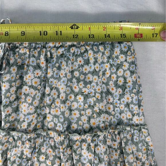 Alelly Woman’s sz L Daisy Print Green Mini Skirt Rayon Cotton Drawstring Beach - Picture 8 of 11